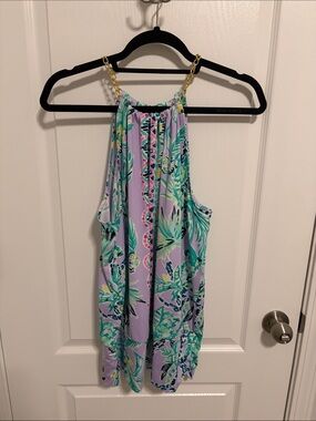 Lilly Pulitzer Lavender Tropical Halter Top with Gold Chain Halter Straps